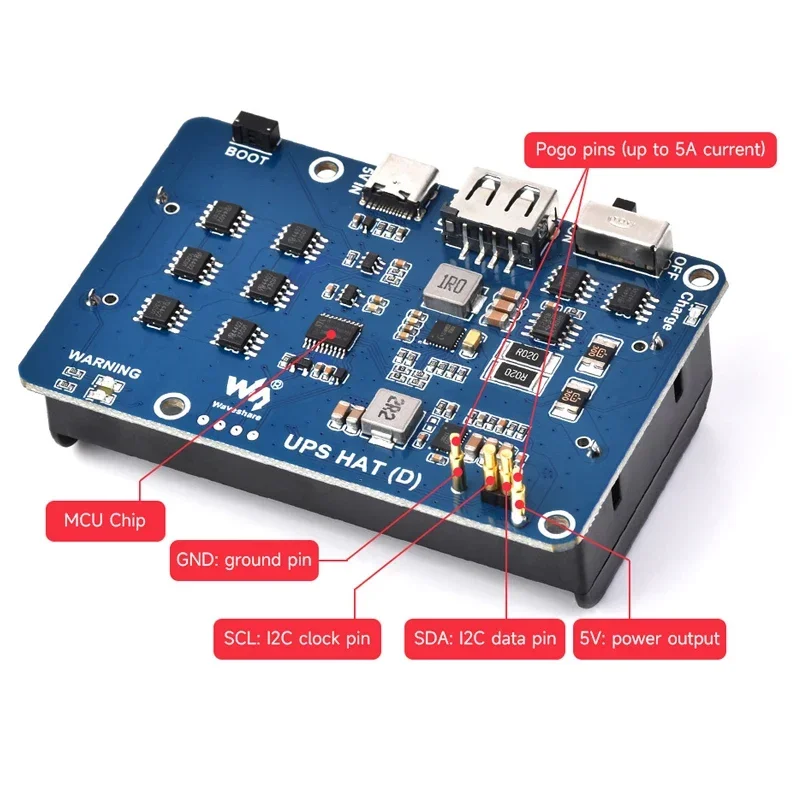 Imagem -03 - Uninterruptible Power Supply Raspberry pi Ups Hat Suporte 21700 li Bateria Pogo Pins Connector Dynamic Path Management