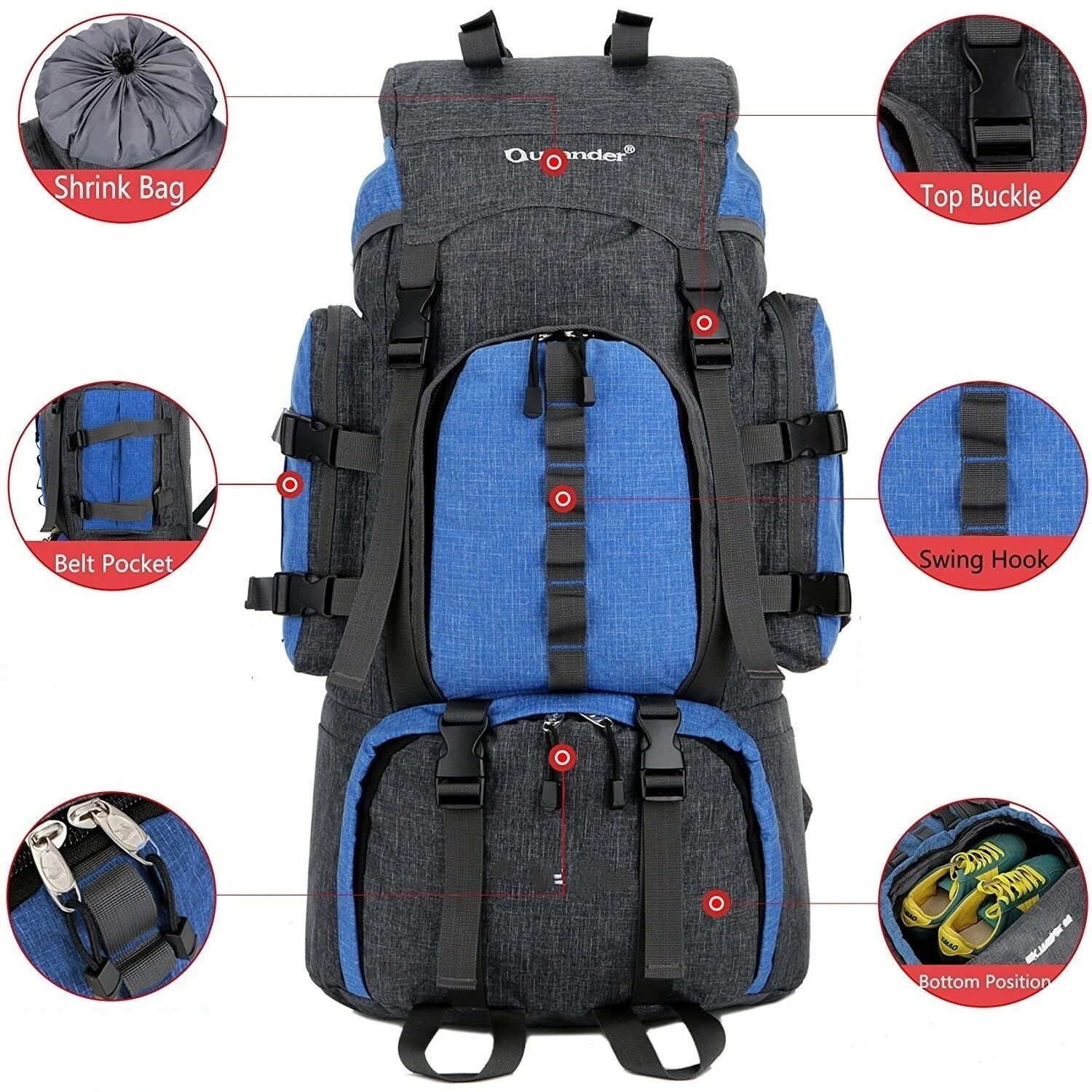 Backpacks Internal Frame Hiking Camping Bags Travel Outdoor 55L Waterresistant