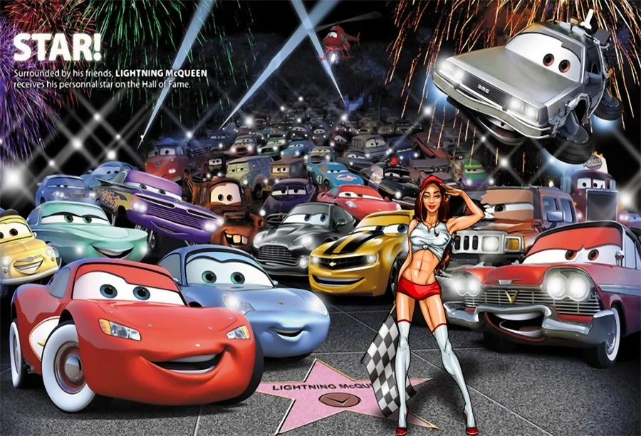 Disney Autos Mcqueen Thema Fotografie Vinyl Kulissen Angepasst Junge Geburtstag Party Weihnachten Hintergrund für Foto Studio