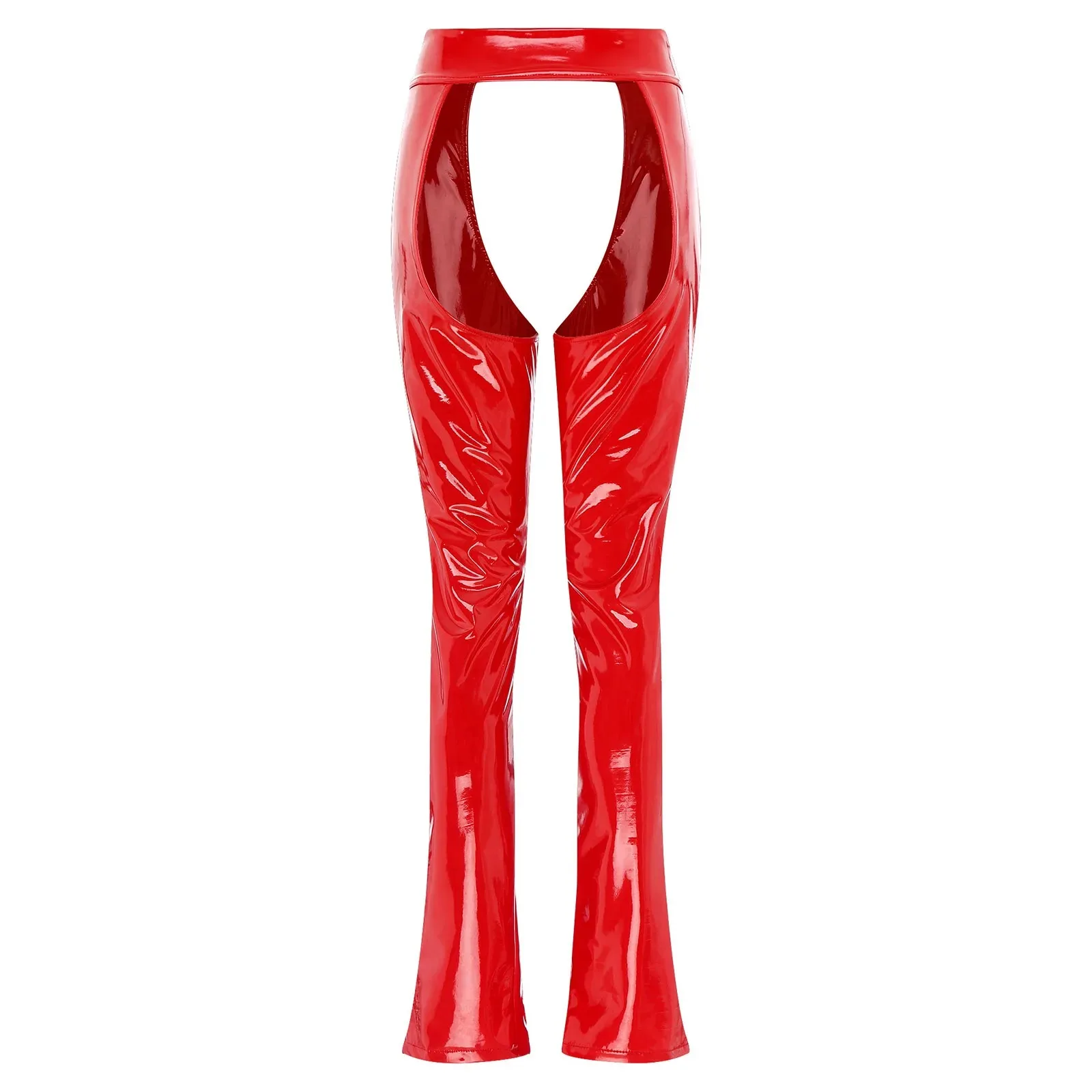 Womens Wet Look Patent Leather Lingerie Crothless Leggings Open Crotch Backless Zipper Leggings Skinny Pants Clubwear