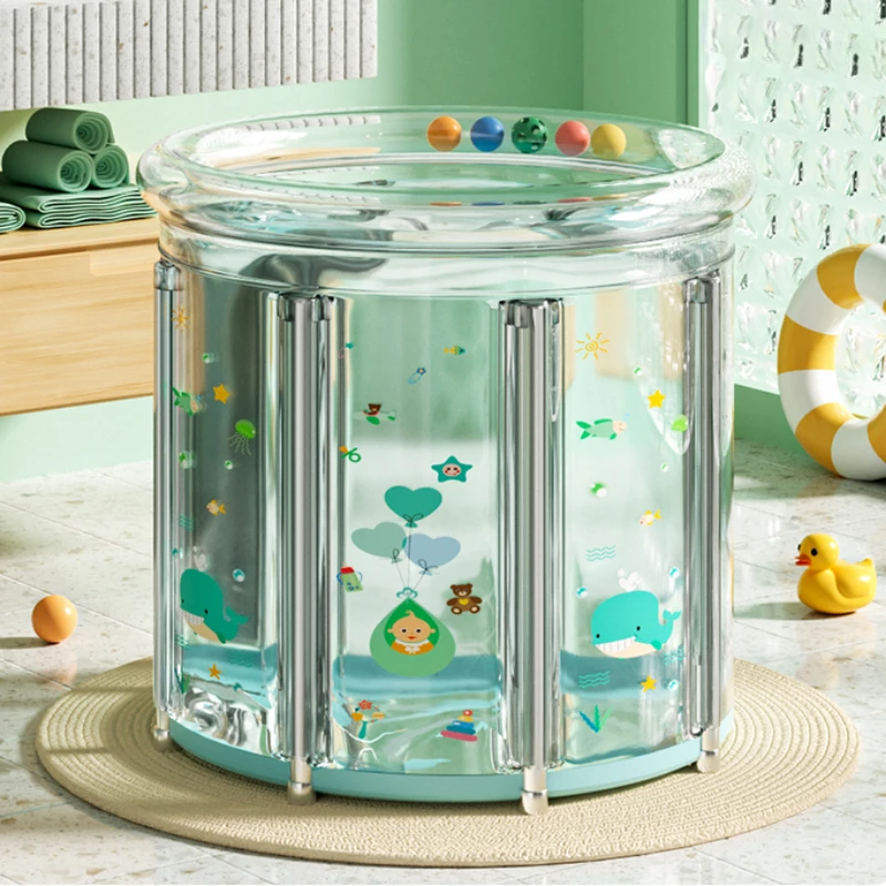 Inflatable Kid Swimming Pool Household Baby Bath Bucket Transparent Children Bath Tub Thickened Folding Bath Bucket Indoor