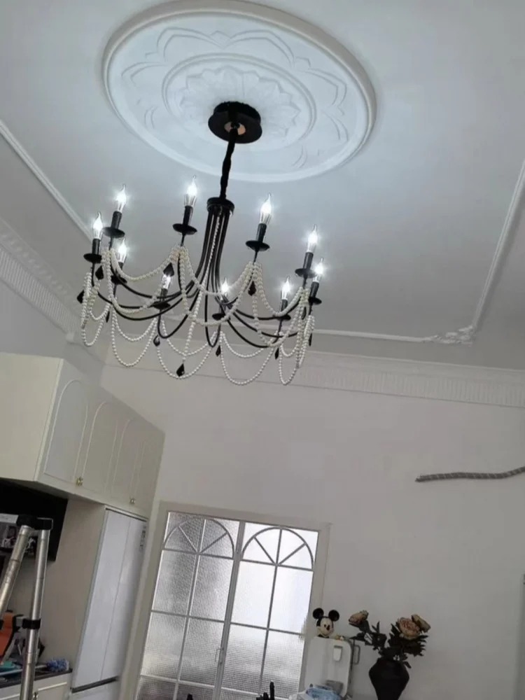 

Baroque French Crystal Chandelier with Pearl Strands, Versailles-Style Tiered Lighting for Dining Room Palace Decor