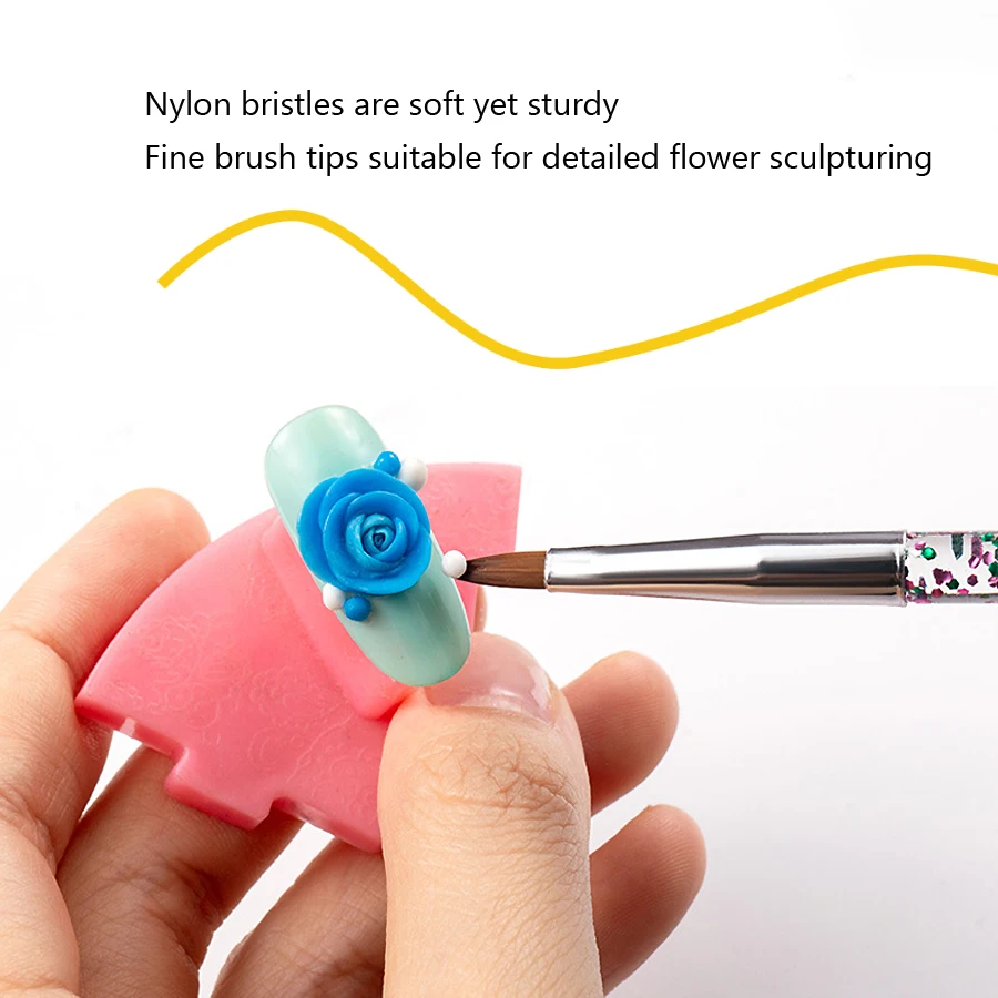 Set di strumenti per pennelli per nail art, manico in cristallo, gel UV acrilico, pittura con disegno glitterato, penne per fiori da intaglio, 5 pezzi