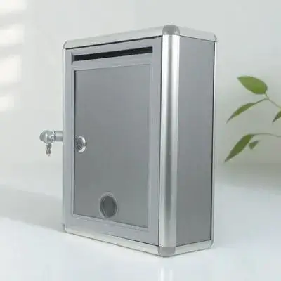 1Pcs Lockable Wall-Mounted Aluminum Alloy Post Box Silver Grey Outdoor Suggestion Complaint Letter Security Ballot Mailbox