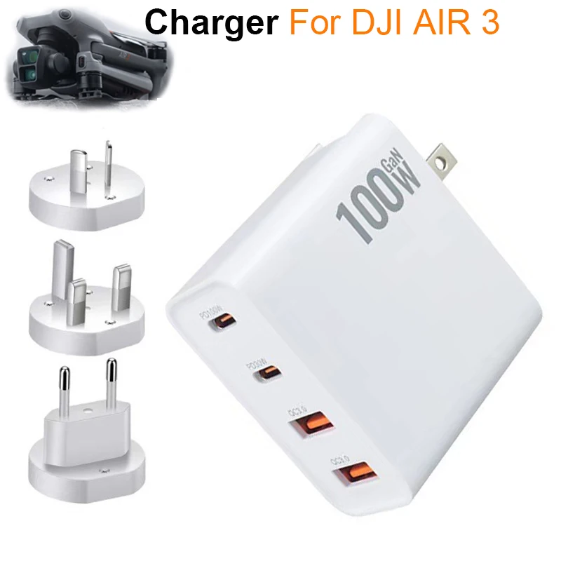 100W USB Charger for DJI AIR 3 Travel Wall Charging Hub PD/QC3.0 Fast Charging Plug Gallium Nitride Charging Head Charger