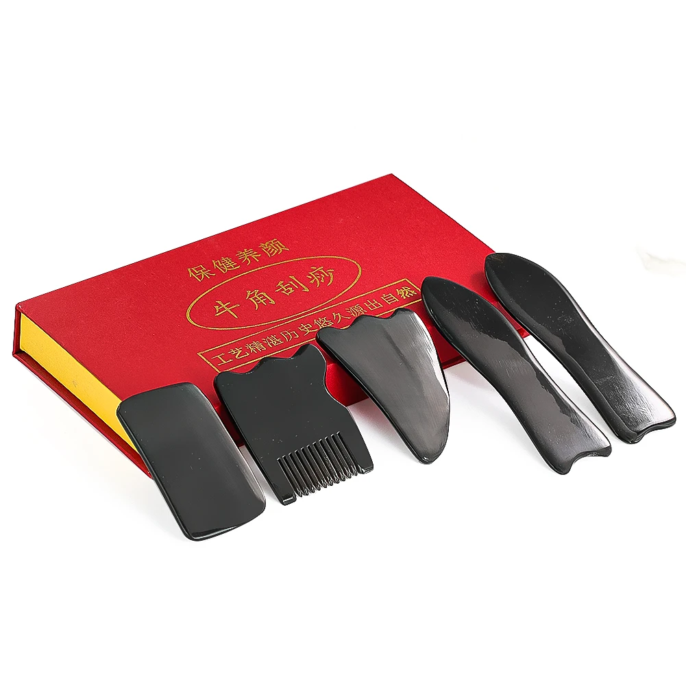 القرن الطبيعي غوا شا مجلس التماثيل كشط لوحة أداة تدليك الوجه سبا الجسم مدلك الرعاية الصحية التقليدية الحرفية هدية