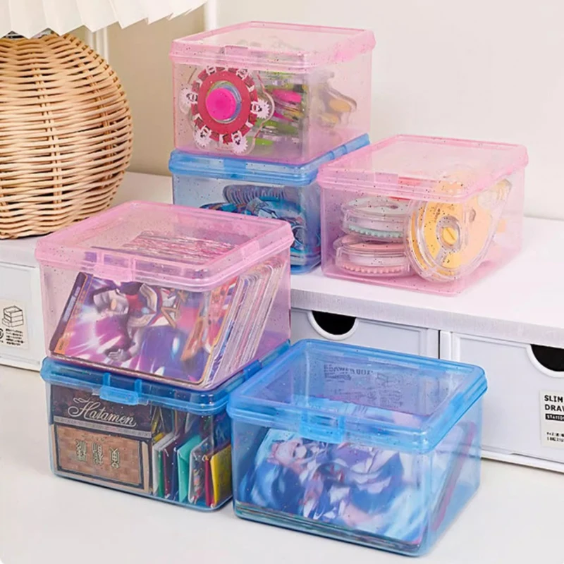 New Transparent Plastic Storage Box Photocards Small Card Storage Box Desk Organizer Box Classification Box Stationery