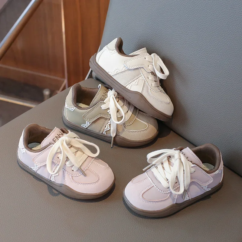 

2025 New Children Shoes for Girl Spring Fall Elegant Kids Causal School Shoes Sweet Chic Ruffled Edge Toddler Running Sneakers