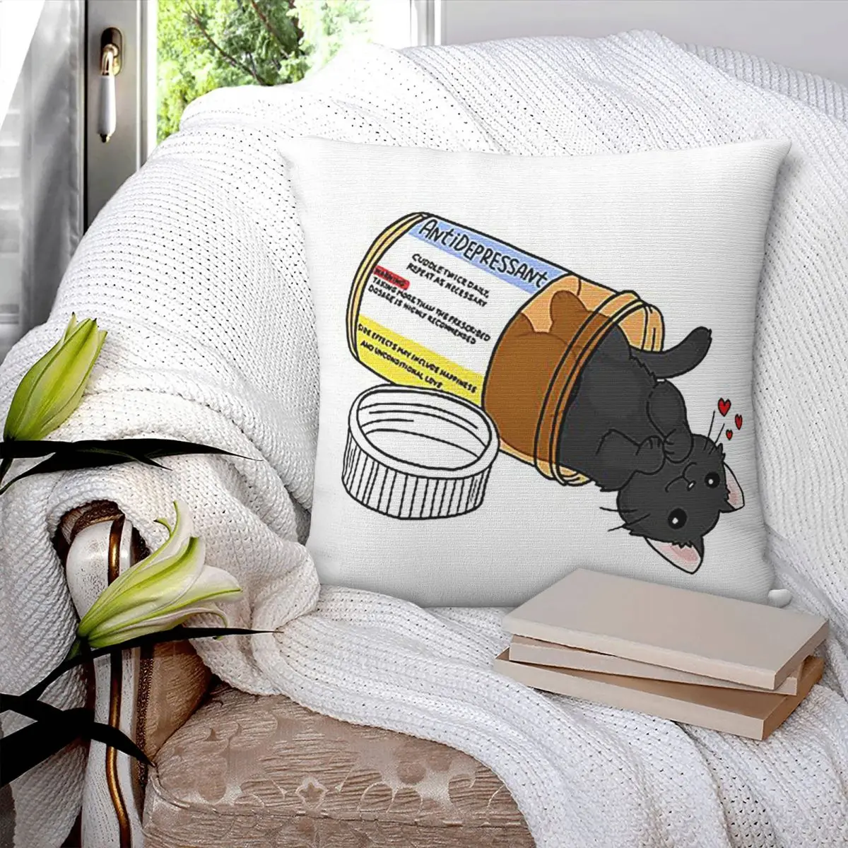 Kitty Antidepressant Love Medicine Square Pillowcase Pillow Cover Cushion Decorative Comfort Throw Pillow for Home Living Room