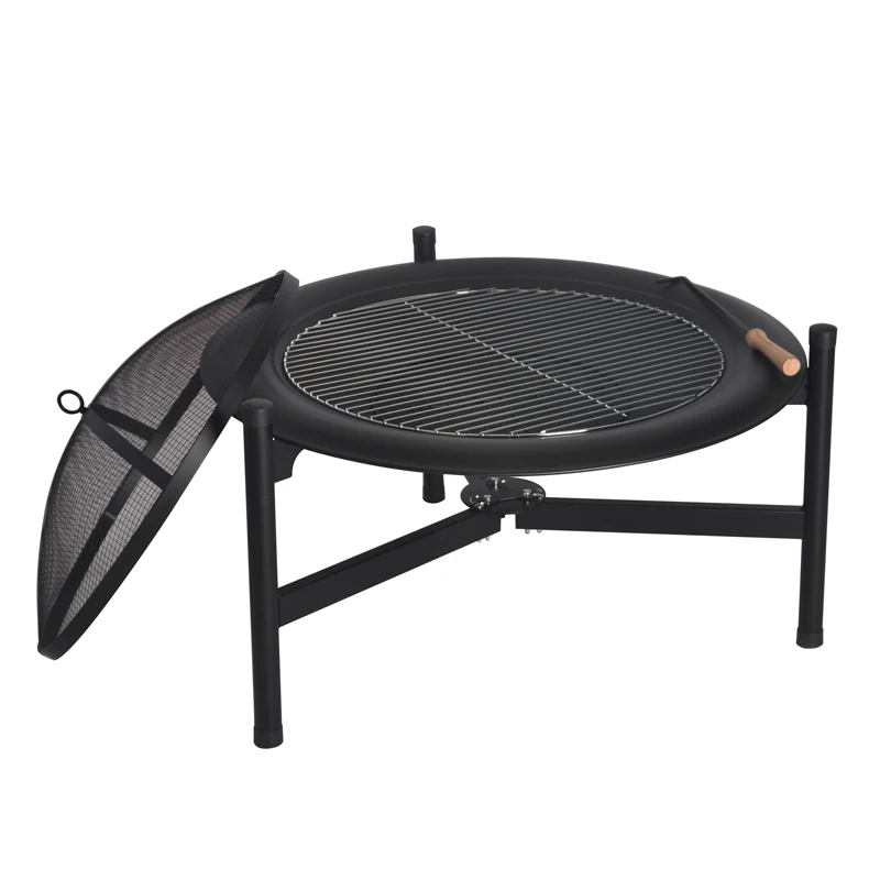 SEJR 32 بوصة حديقة سلة النار السوداء حفرة مع مقبض خشبي بوكر 81X81X58cm #2