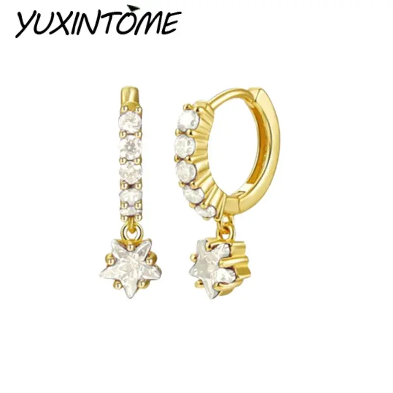 

925 Sterling Silver Ear Needle Exquisite Cute Star Zircon Pendant Earrings Women Personalized Versatile Hoop Earrings Jewelry
