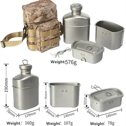 Outdoor Camping Hiking Picnic Four-piece Set Of Wild Survival Kettle Storage Box Lunch Portable Trekking BBQ Pure Titanium Gear