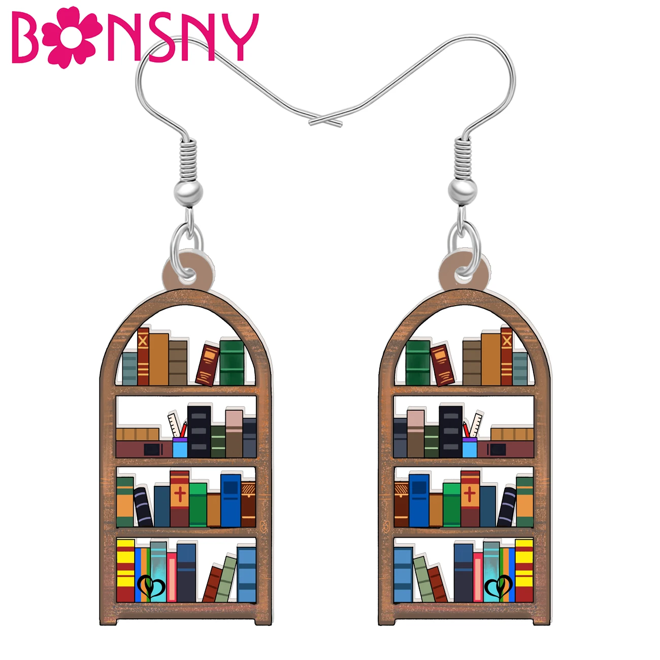 BONSNY-كتاب رف الكتب أقراط للنساء ، قطرة استرخى مجوهرات للبنات ، المعلمين ، المراهقين ، السحر ، الاكريليك ، العودة إلى المدرسة ، هدايا الموضة
