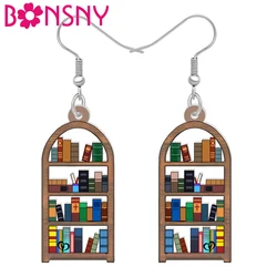 BONSNY Acrylic Book Bookshelf Earrings Drop Dangle Jewelry for Women Girls Teachers Teens Back to School Charms Fashion Gifts