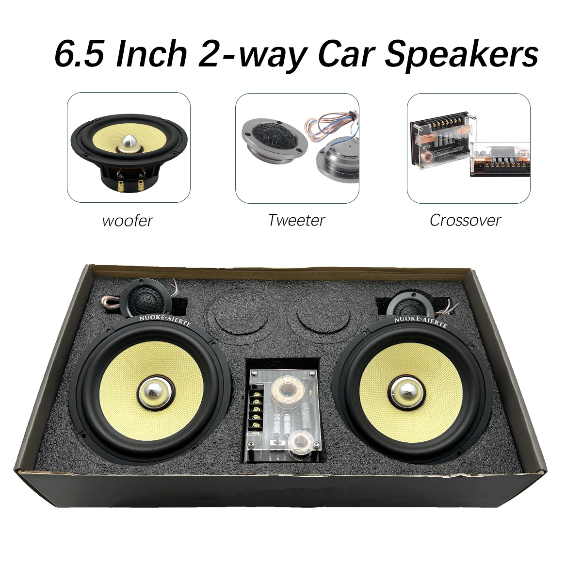 6.5 Inch RMS power 90W*2 2-Way High Performance Component Car Speaker System Set With woofer + tweeter speakers & crossovers