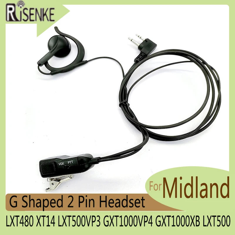 RISENEK-Walkie Talkie Earpiece, Headset for Midland, LXT100, LXT480, XT14, LXT500VP3, LXT600VP3, GXT1000VP4, GXT1000XB, LXT500