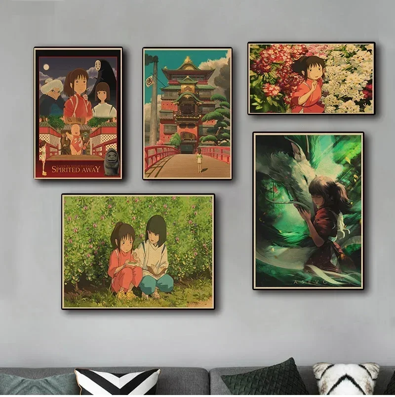 Anime Spirited Away Wall Art, Japanese Hot, Vintage, Girl Mural, Room Decor, Home, Kids, Decorative Canvas Poster, Aesthetic