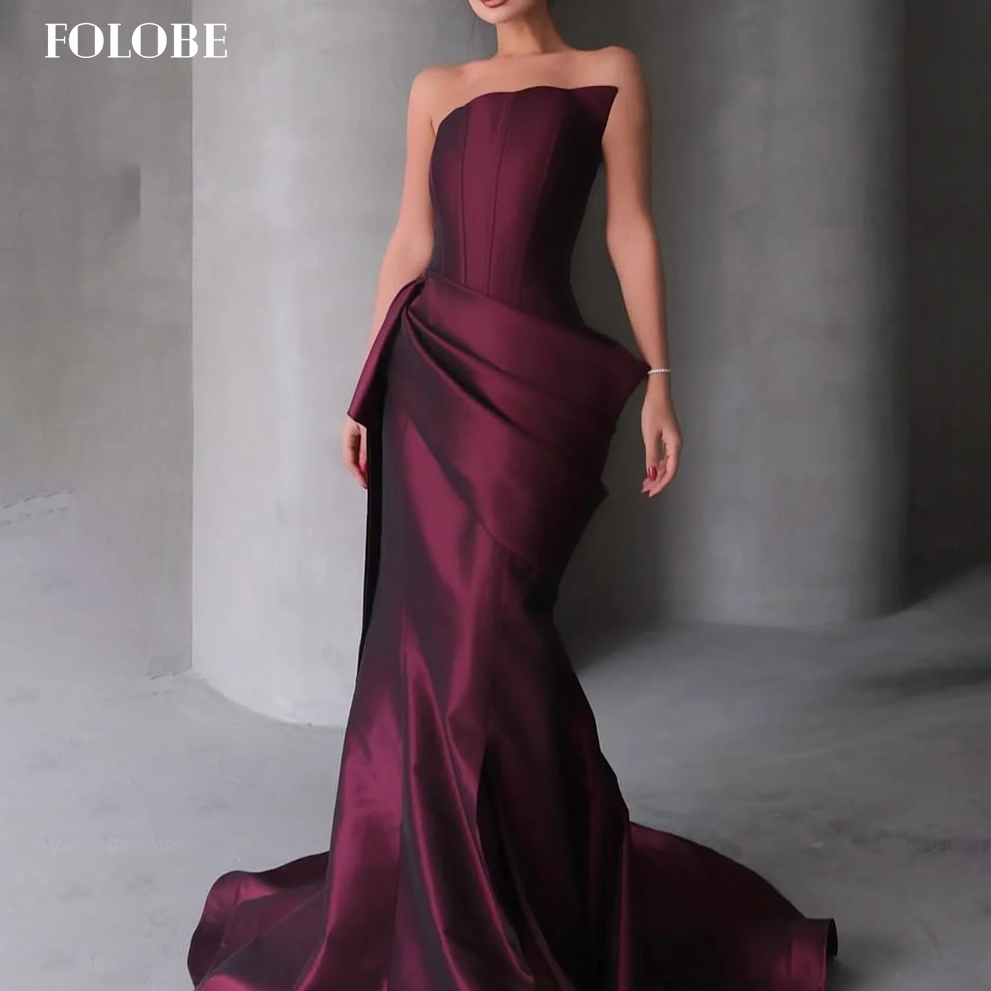 

FOLOBE Strapless Purple Evening Dress Elegant Mermaid Sleeveless Simple Prom Gown for Woman Wedding Party Dress Customized
