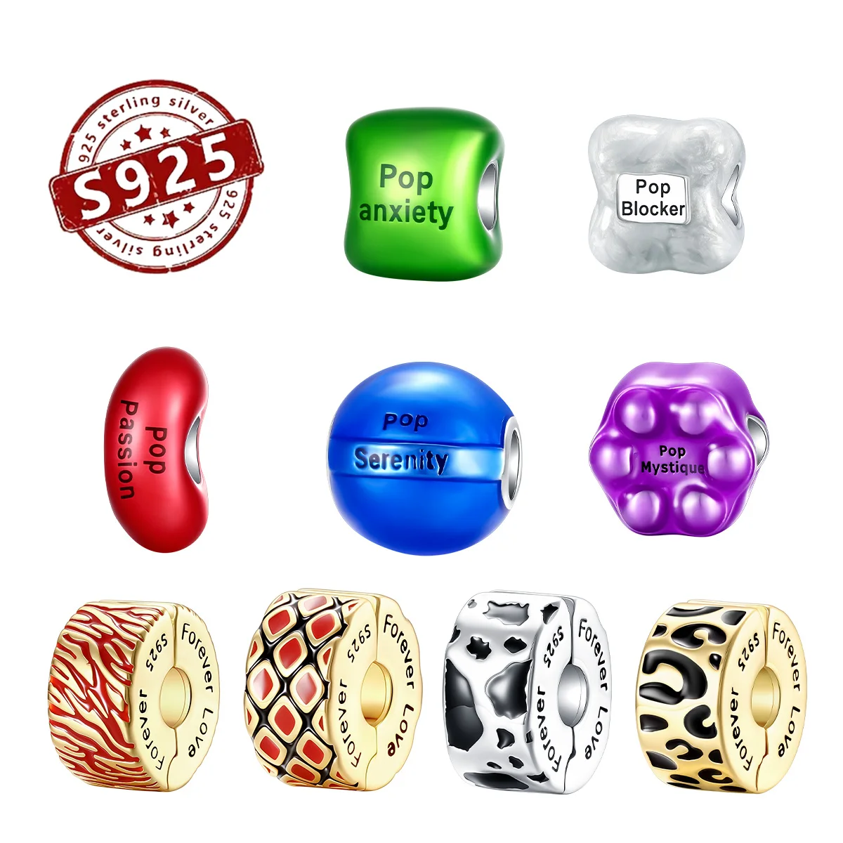 18K gold plating 925 Sterling Silver candies leopard print bead pendant Charms Beads Fit Original Bracelets DIY Jewelry Gift