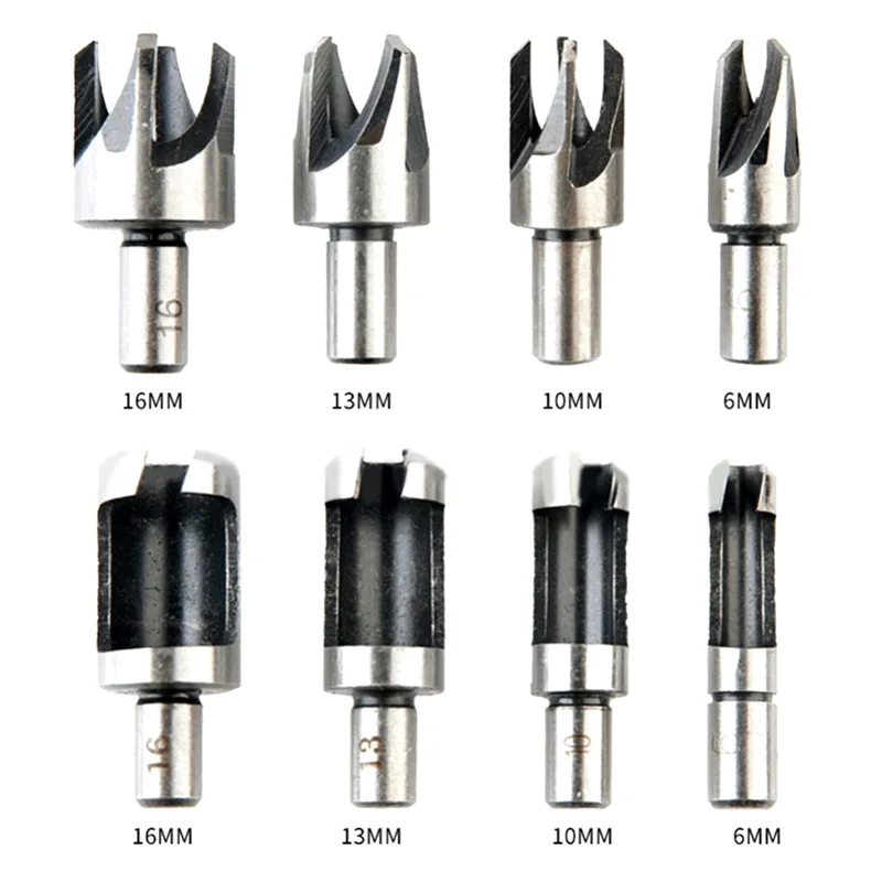 

2025 Hot Style 8Piece 5/8In 1/2In 3/8In 1/4In Wood Plug Cutter Straight And Taper Claw Drill Bit Set Saw Cutting Tool Woodworkin