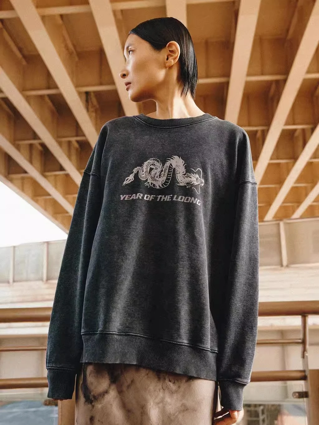 Primavera 2025 Serie Capodanno da donna Dragon Limit Felpa con stampa animalier americana rotonda Ne Long Sve Loose Fit Cotton Cre...