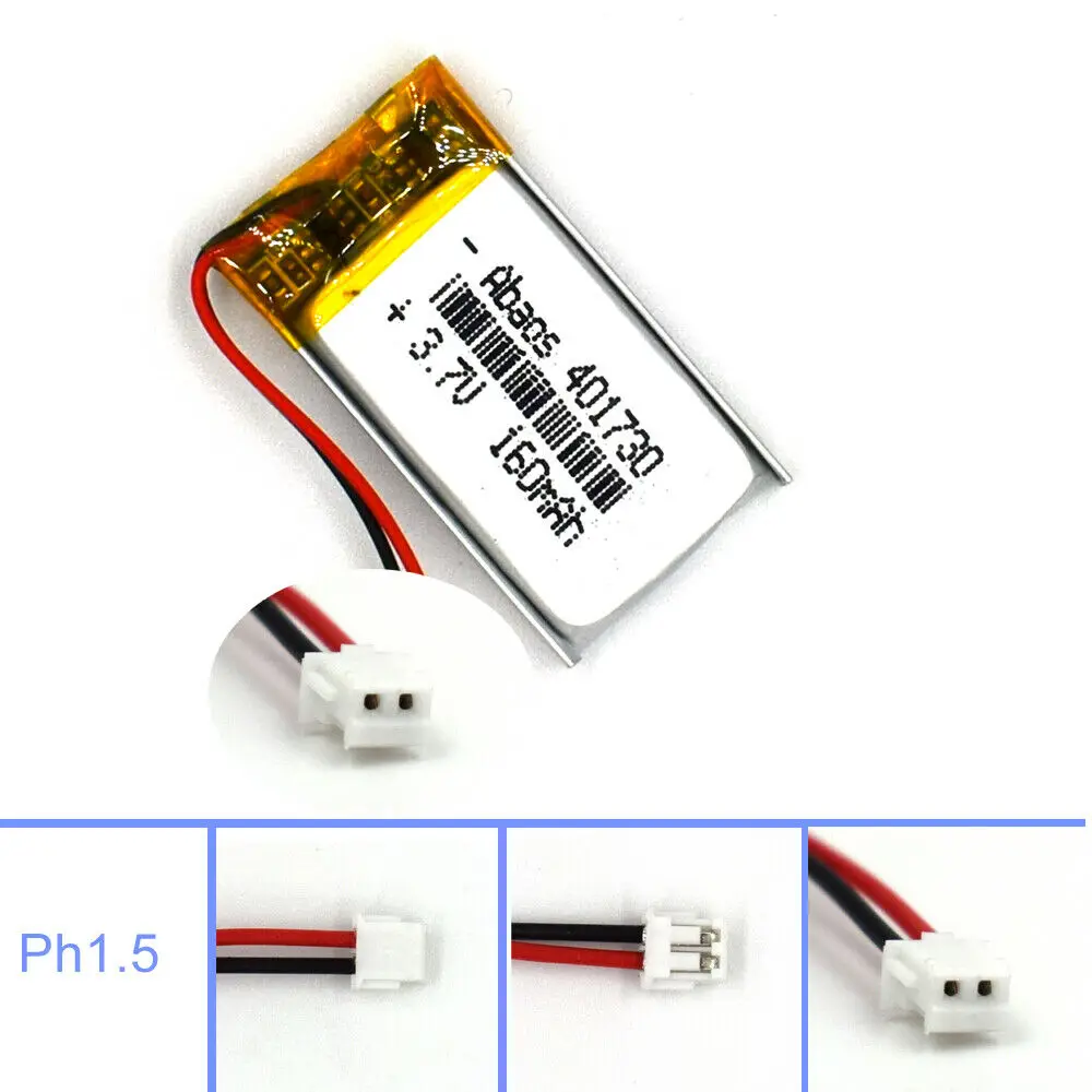 3.7V 160mAh Lipolymer 401730 Battery With 2Pin JST Plug Rechargeable Cell for Lamp Led Camera GPS Recorder Speaker