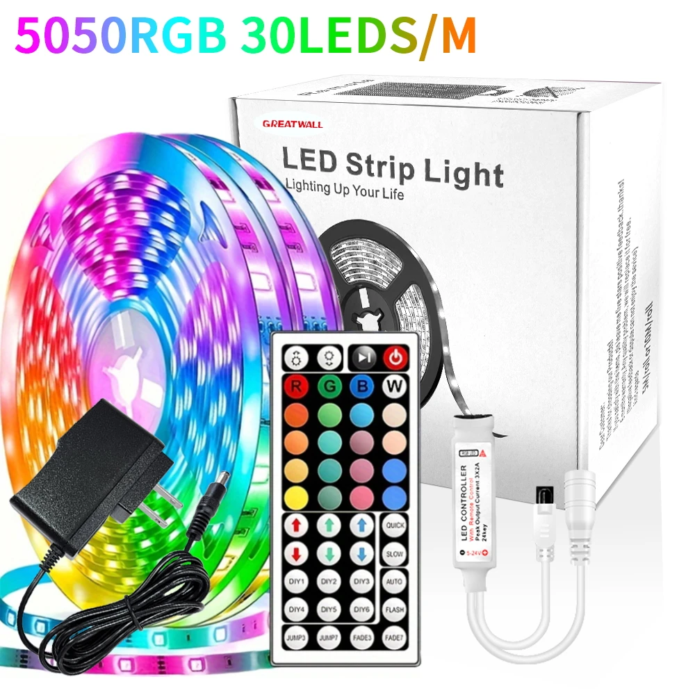 5050RGB 30 LEDS/meter LED Strip Bluetooth APP And 44K IR Control With US Adapter  For Home Decoration  And Ambient Lighting