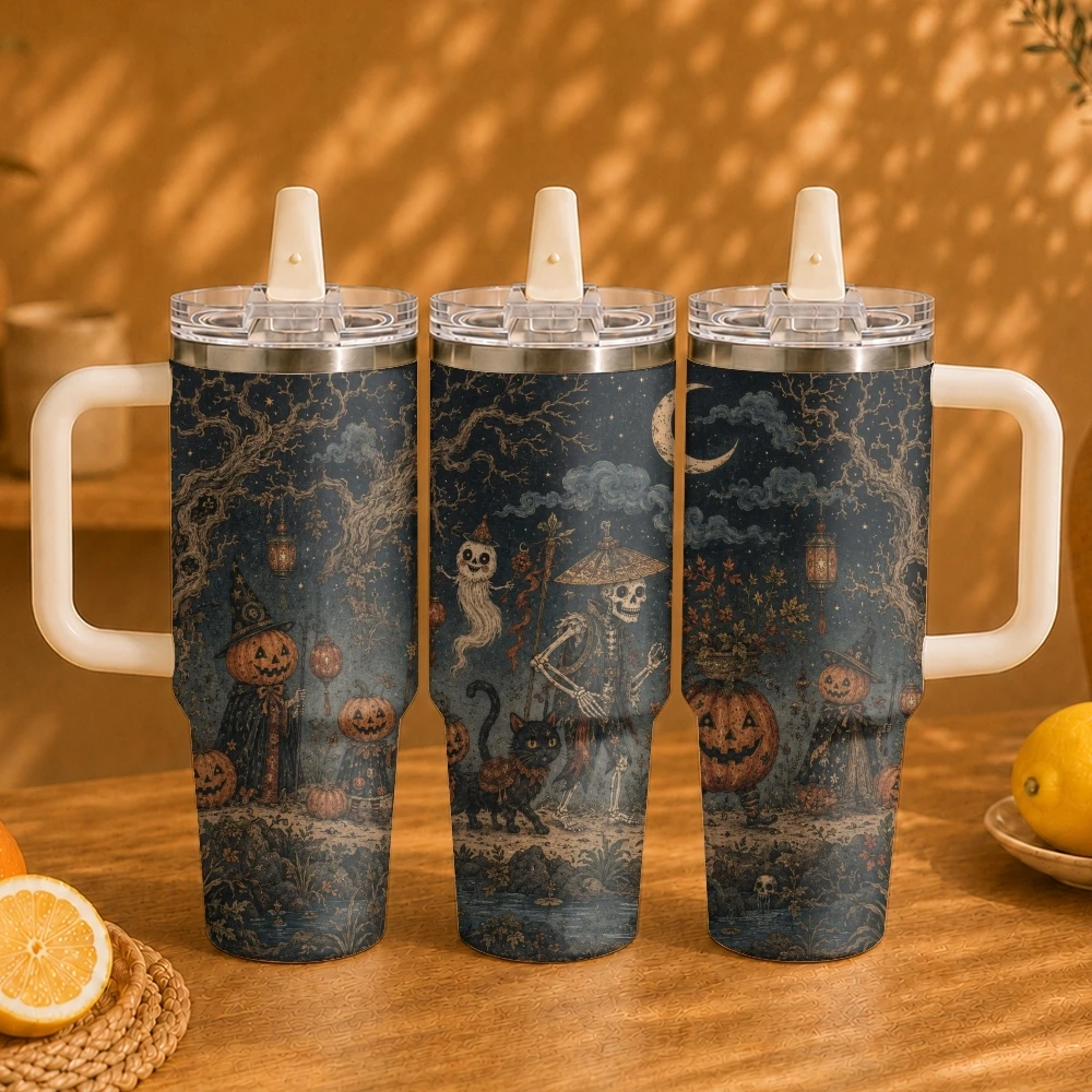 Halloween Pumpkin Patch Vacuum Flasks 40oz Vacuum Insulated Travel Mug - Stainless Steel Straw Cup Lid