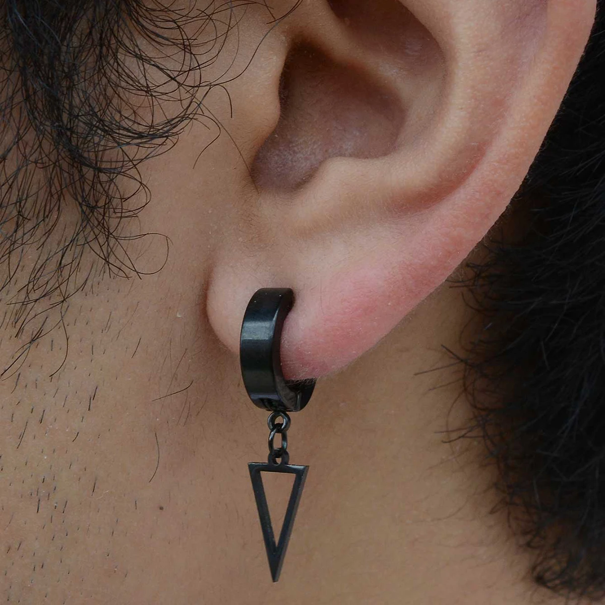 1Piece Stainless Steel Punk Man Clip on Earrings Geometry Pendant Dangle Fake Piercing Hoop Huggies Earrings Women Black Gothic