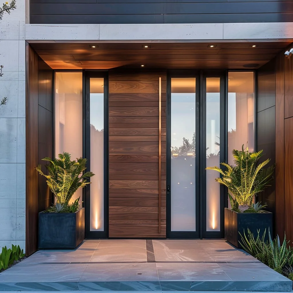 Porte in alluminio con rottura termica Porta battente esterna moderna per villa con venature del legno per porta d'ingresso di sicurezza domestica del cortile della casa