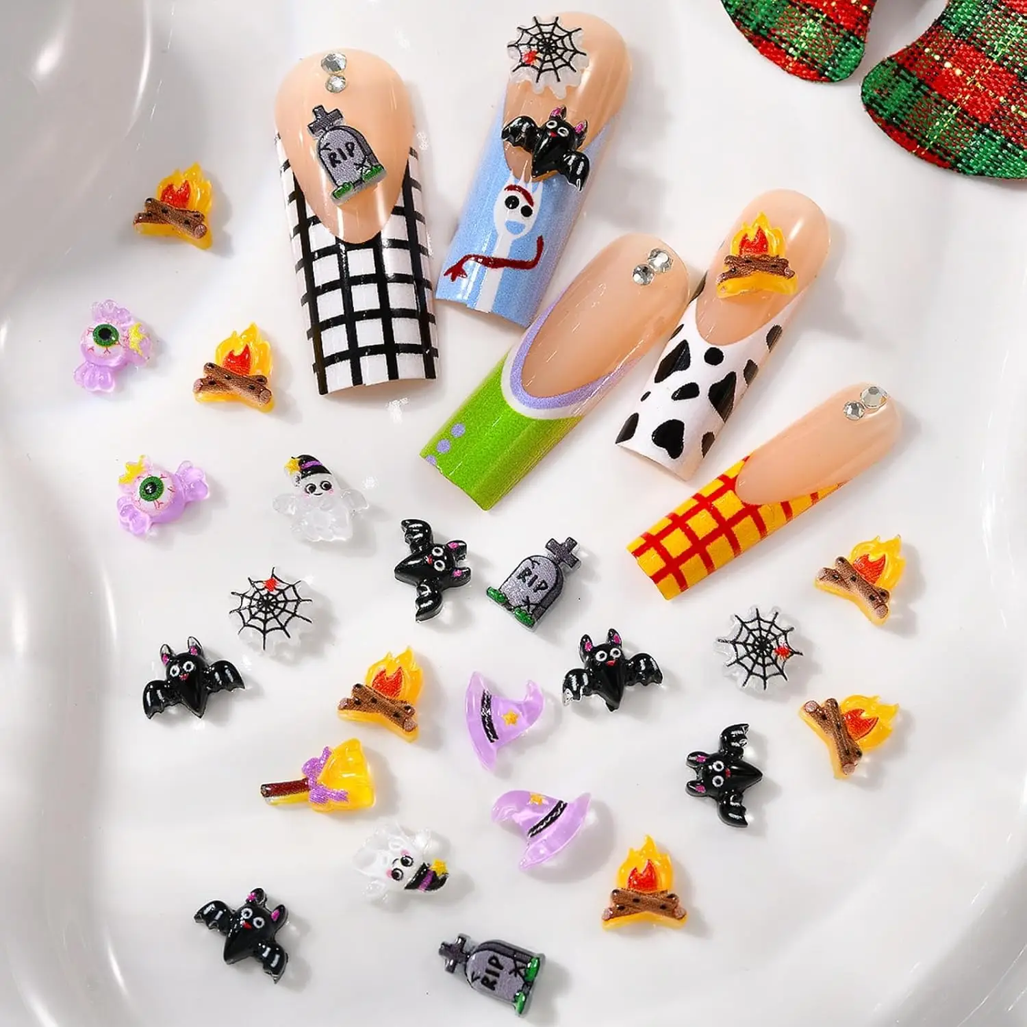 50pcs Mix Halloween Nail Art Charms Chrismas 3D Resin Pumpkins Nail Decoration for Manicure DIY Spooky Nail Accessories Parts