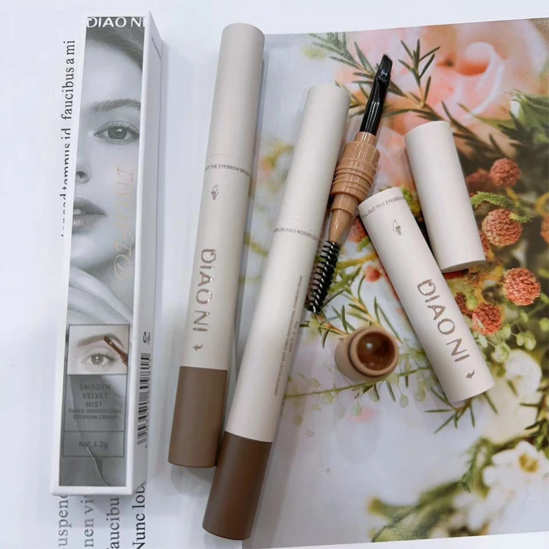 3-in-1 Double Ended Brow Pomade with Brush, Waterproof Eyebrow Pencil & Filler for Natural Defined Brows, All-in-One Brow Kit