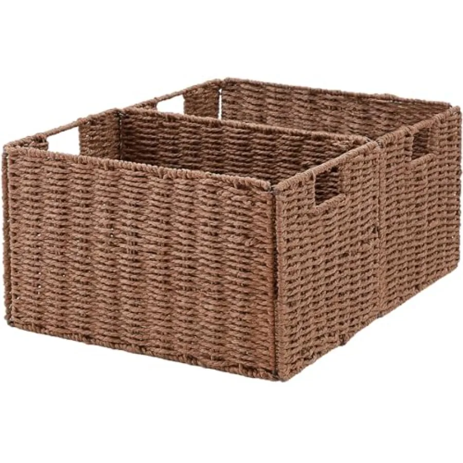 

Набор из 2 плетеных корзин из ротанга и бумажной веревки, маленькие корзины для хранения, для организации туалетной бумаги, складные, вместительные