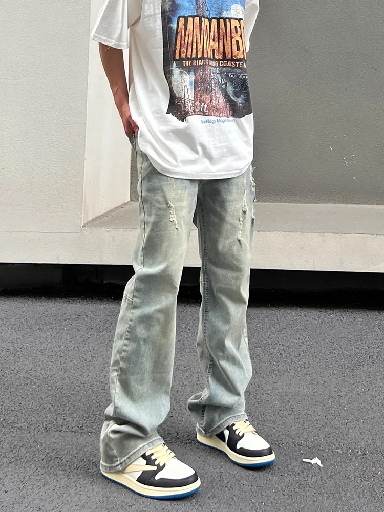 

American Style Loose Straight Leg Jeans Men Summer Hiphop High Street Retro Blue Handsome Cleanfit Trousers Wear Resistant