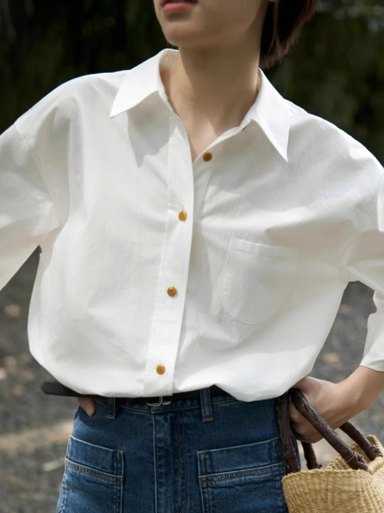

Spring Summer New Cotton Shirts for Women Button Long Sleeve White Blouse Elegant Ladies Clothes Fashion Womens Tops