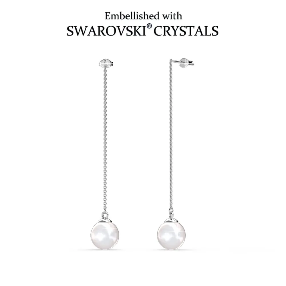 Pendientes colgantes de perlas de cadena larga Daisini adornados con cristales Swarovski chapados en oro rosa joyería exquisita regalo para citas y fiestas