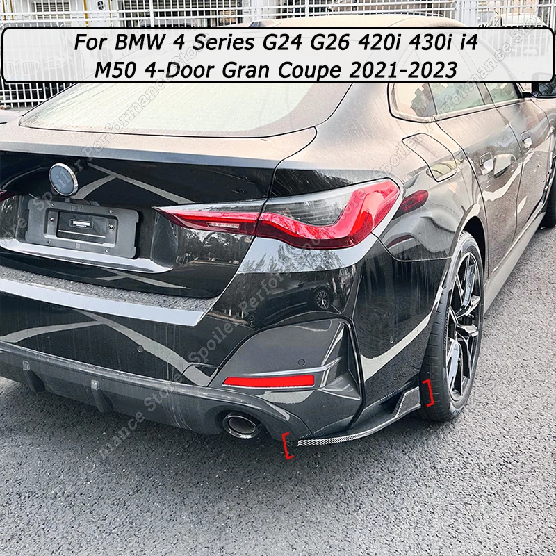 For BMW 4 Series G24 G26 420i 430i i4 M50 4-Door Gran Coupe 2021-2023 Gloss Black Rear Side Bumper Spoiler Protector Tuning ABS