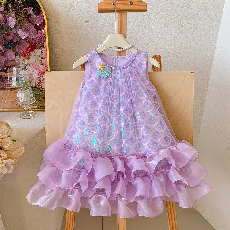Girls dress 2026 Summer  Princess Temperament Gentle Sequin Princess Dresses