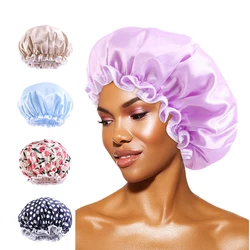 2024 neue Satin Haar Kappen Für Schlafen Frauen Bad Bonnets Doppel Schicht Einstellen Kopfbedeckungen Abdeckung Hut Lockiges Haar Styling Zubehör