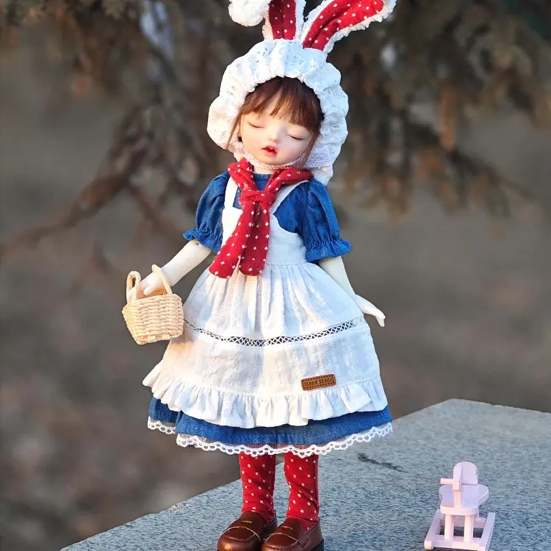 

1/6 Bjd Doll Clothes Handmade Fashion Cute Rabbit Ear Hat Tie Lace Splicing Dress Socks Sweet Set For Bjd Doll Accessories Toy
