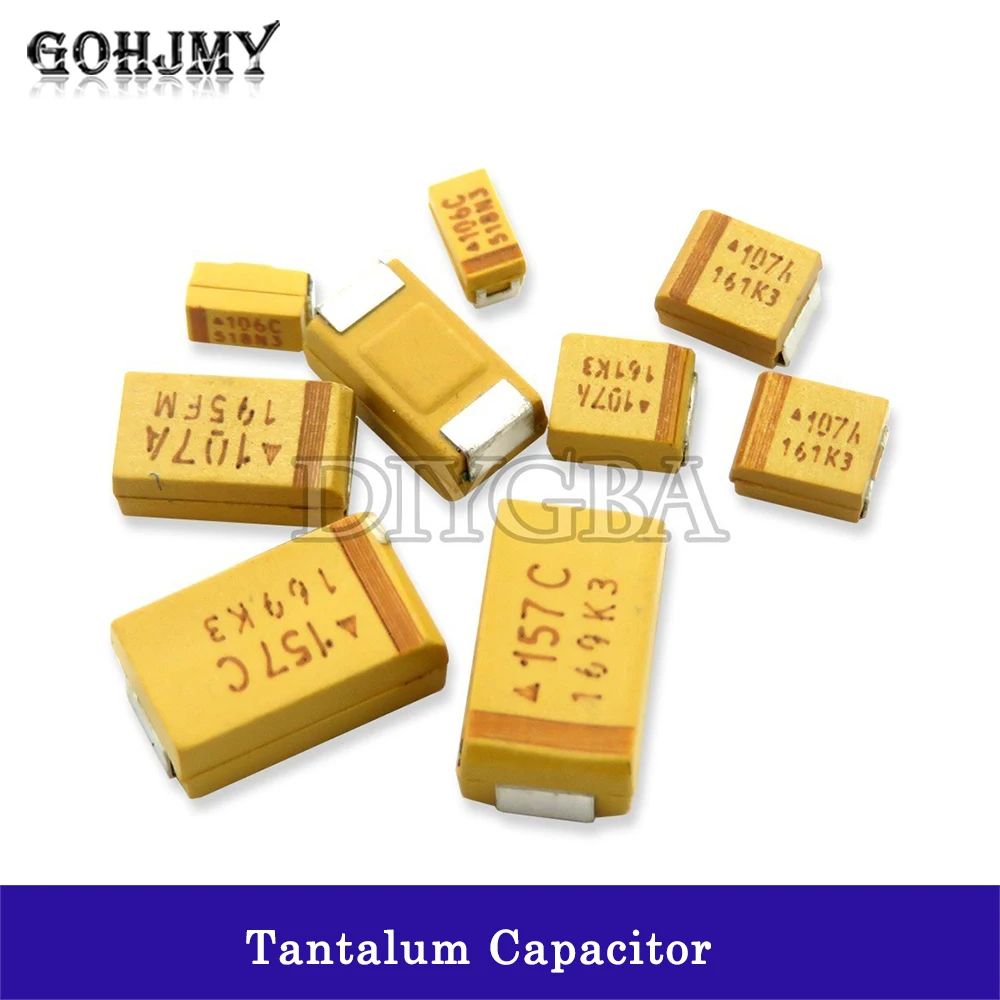 Kapasitor Tantalum tipe A B C D, 100UF 150UF 220UF 330UF 470UF 680UF 6V 6.3V 10V 16V 25V 50V 4.7/6.8/10 10 buah/15/22/33/47UF