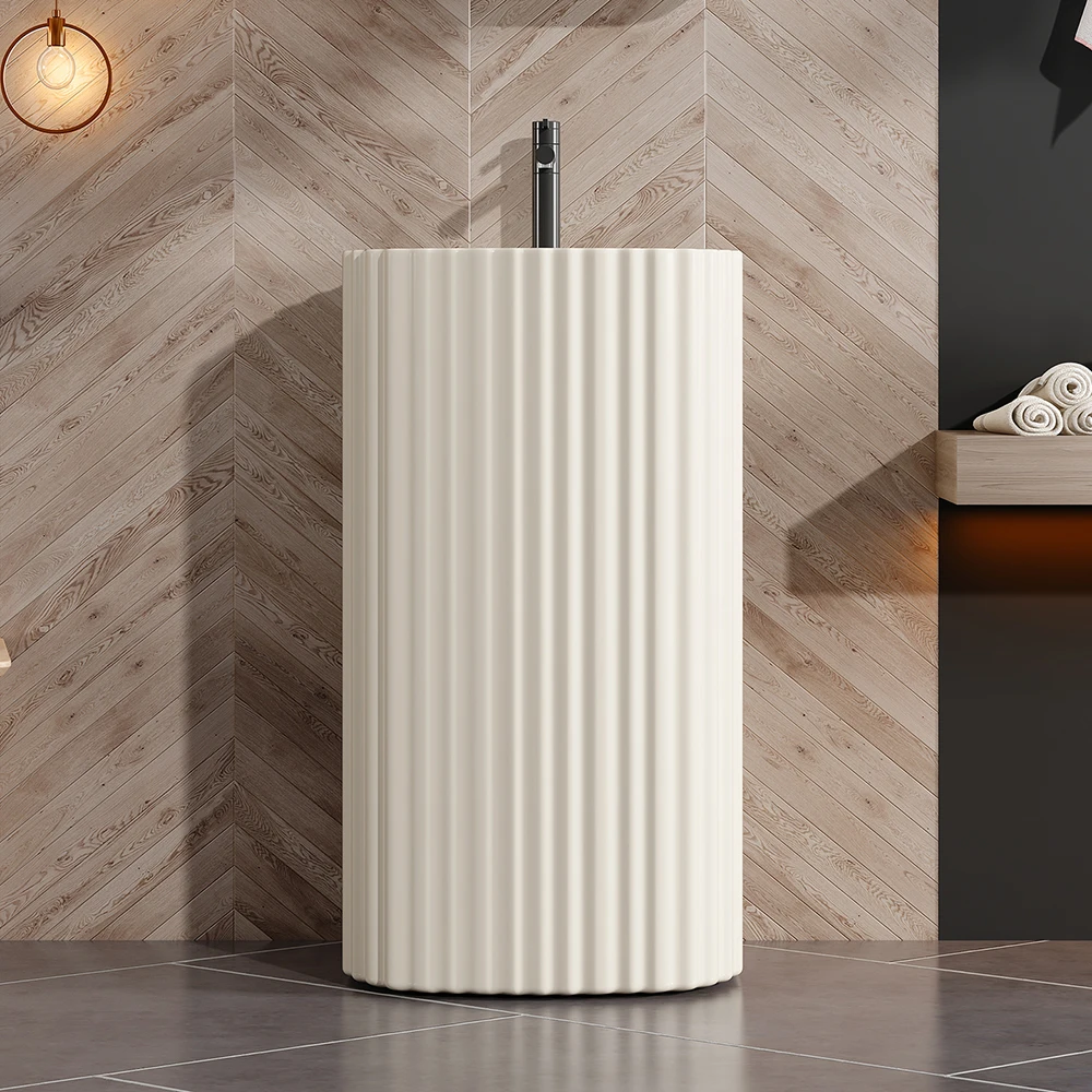 Ceramic Freestanding Pedestal Sink Integrated Wash Basin Small Bathroom Face Sink For Household Apartment Restroom