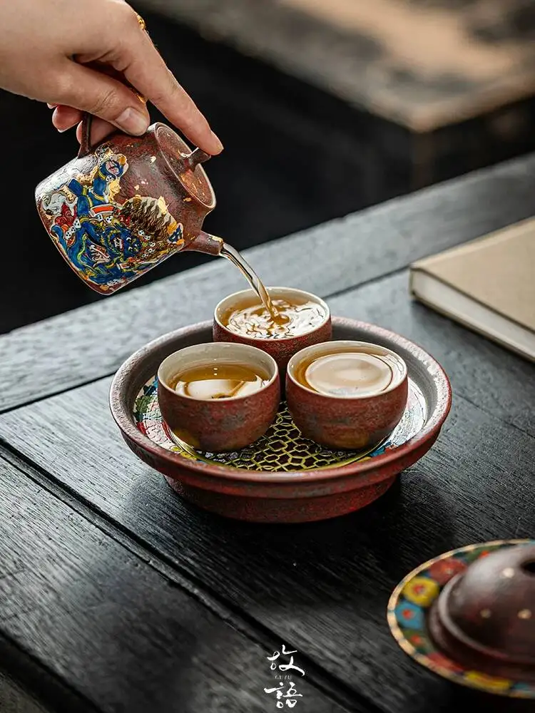 Forbidden City Dahei Tian Hand-Painted Kung Fu Set Black God Of Wealth Bowl Personal Tea Cup High-End Non-Hot Teapot Gift
