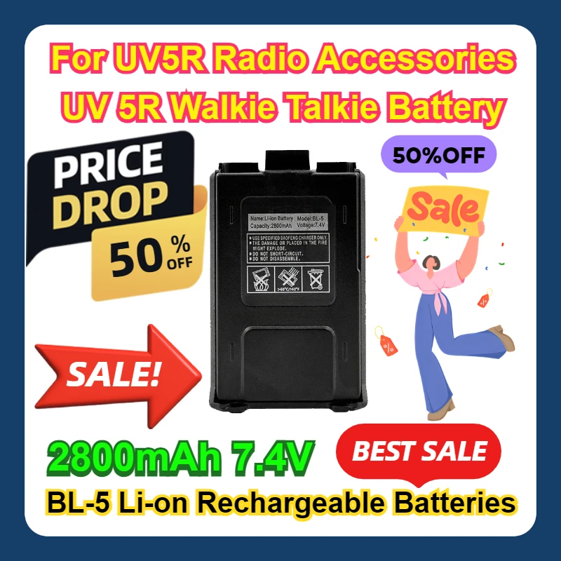 For UV5R Radio Accessories UV 5R Walkie Talkie Battery BL-5 Battery 2800mAh 7.4V Li-on Rechargeable Batteries