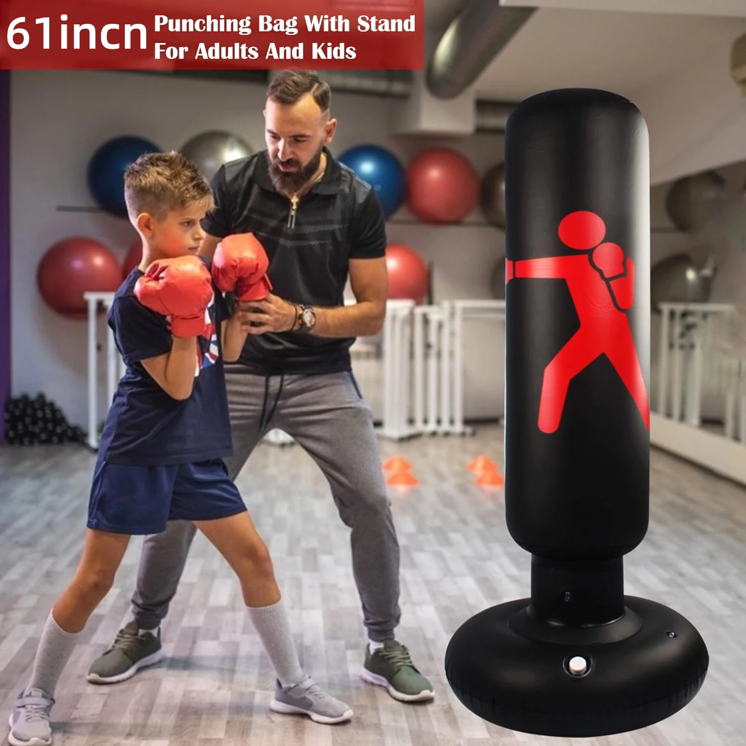 COMOCO Larger Stable Punching Bag for Kids, Tall 61 Inch Inflatable Boxing Bag, Gifts for Practicing Karate, Taekwondo, MMA