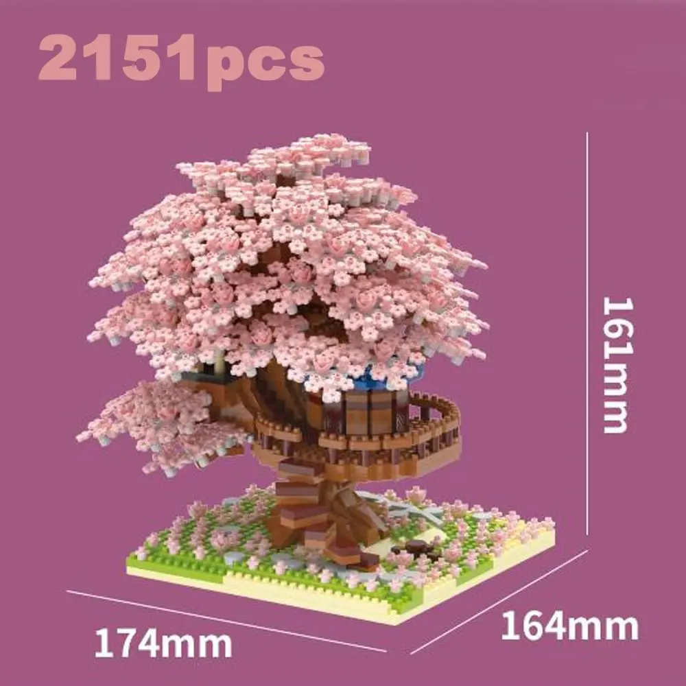 DIY桜の木ビルディングブロックキット微粒子ギフト桜の木の家モデルセット桜盆栽ビルディングセット