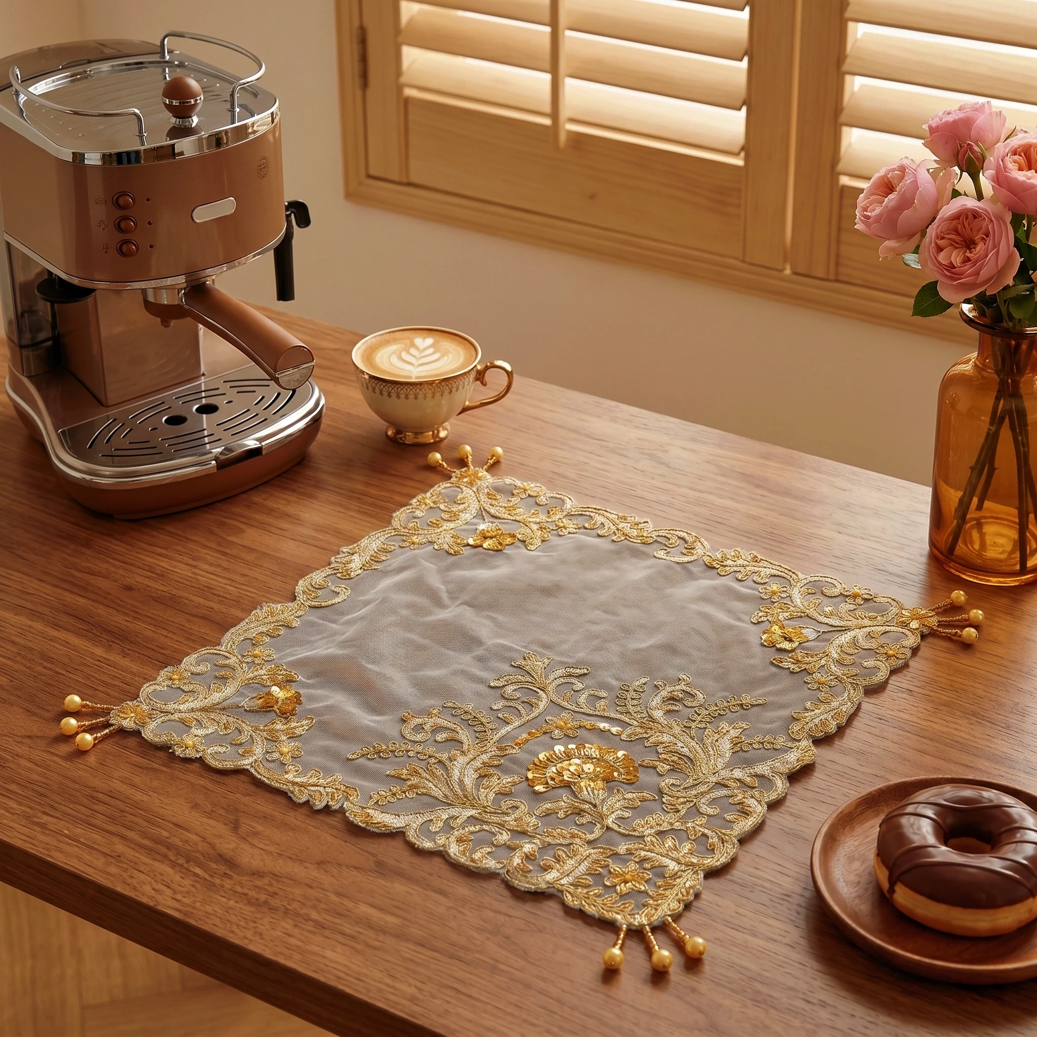 6pcs Square Placemats Gold Sequin Embroidery Lace Table Mats Luxury Table Mats For Wedding Christmas Party Festival Decor