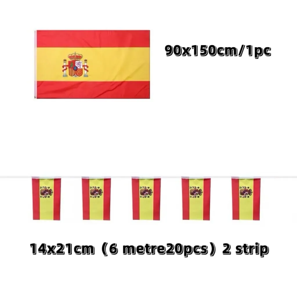 3-piece set Bandera de España  90x150cm1pc+14x21cm20pcs/set（2et）ES España Bandera Española de Poliéster de Alta Calidad para F