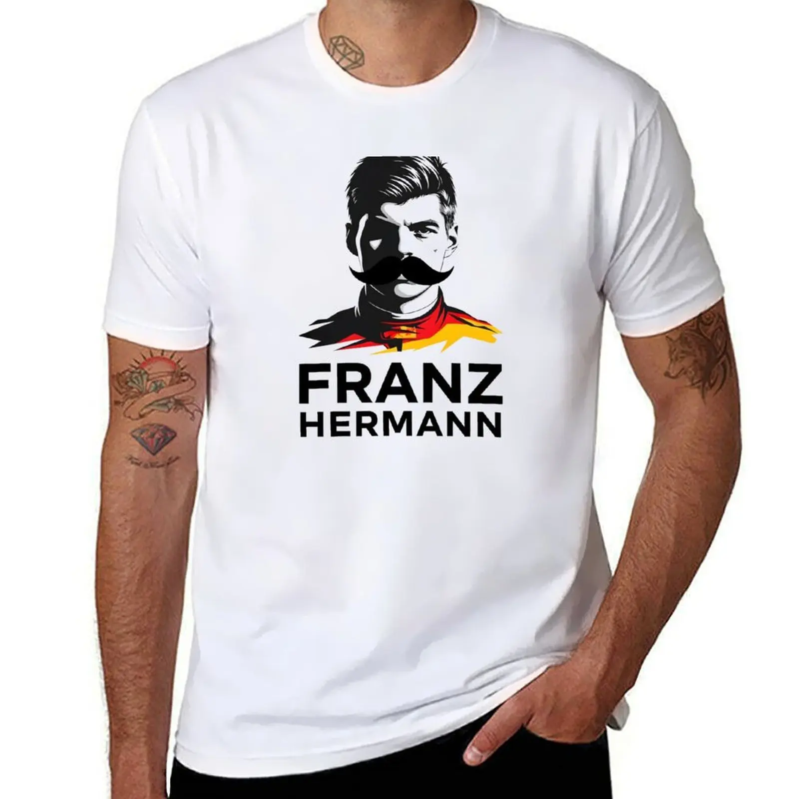 

Franz Hermann F1 Art - Striking Portrait Design German Racing Colors T-Shirt man tshirt T-Shirt