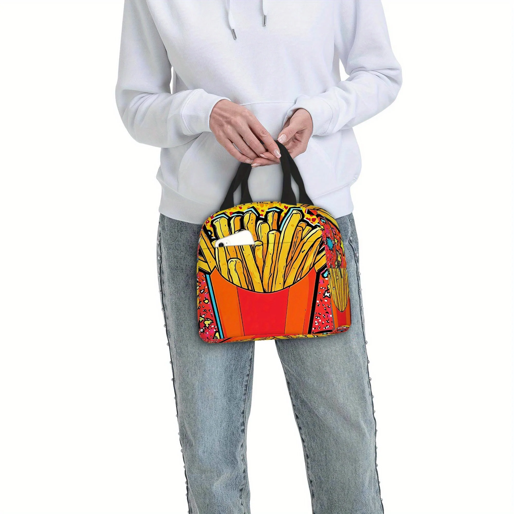 1pc French Fry-Themed Thermal Insulated Bag - Fast Food Restaurant Design with French Fries in Red Container